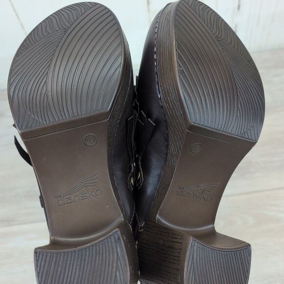Dansko Shoes Women Size 39 Deni Fringe Slip On Clogs Heel Mule Leather Brown - Picture 5 of 9